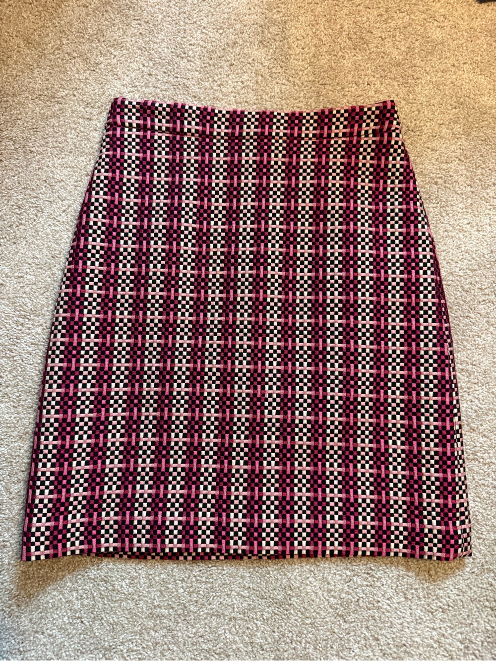 Ann Taylor Pink and Black Plaid Knit Pencil Skirt